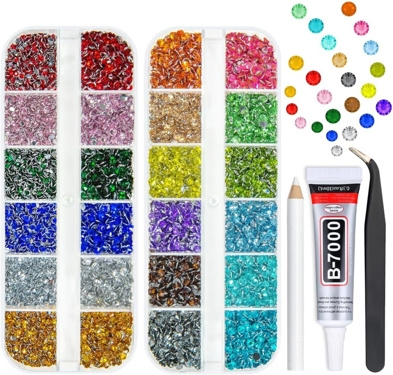 18-Color Crystal Resin Rhinestones – 2mm & 3mm Flatback Gems for Nails, Face, Body, Crafts, DIY Tumblers, Clothing & Accessories